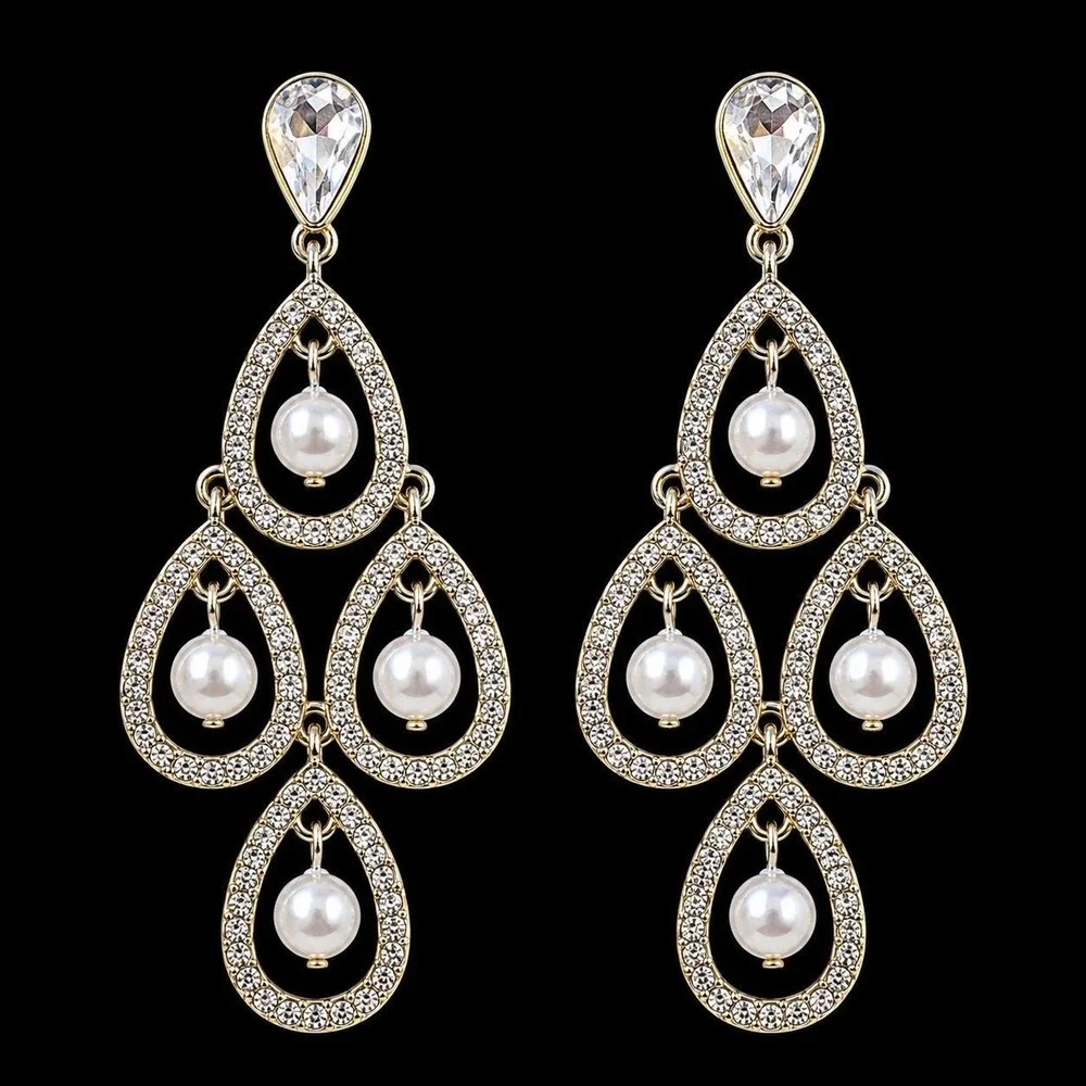 Vintage Monet Crystal Faux Pearl Chandelier Earrings Sample One of a Kind 3